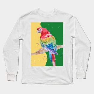Parrot Watercolor Painting Macaw - Yellow Green Long Sleeve T-Shirt